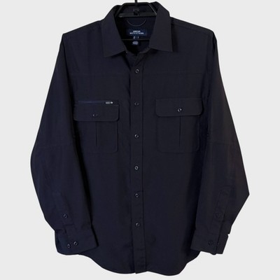 Lands' End Vented Mesh Button-Up Utilty Shirt Navy Blue Men's Large Outdoors