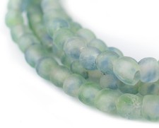 Blue-Green Swirl Recycled Glass Beads 7mm Ghana African Sea Glass Multicolor