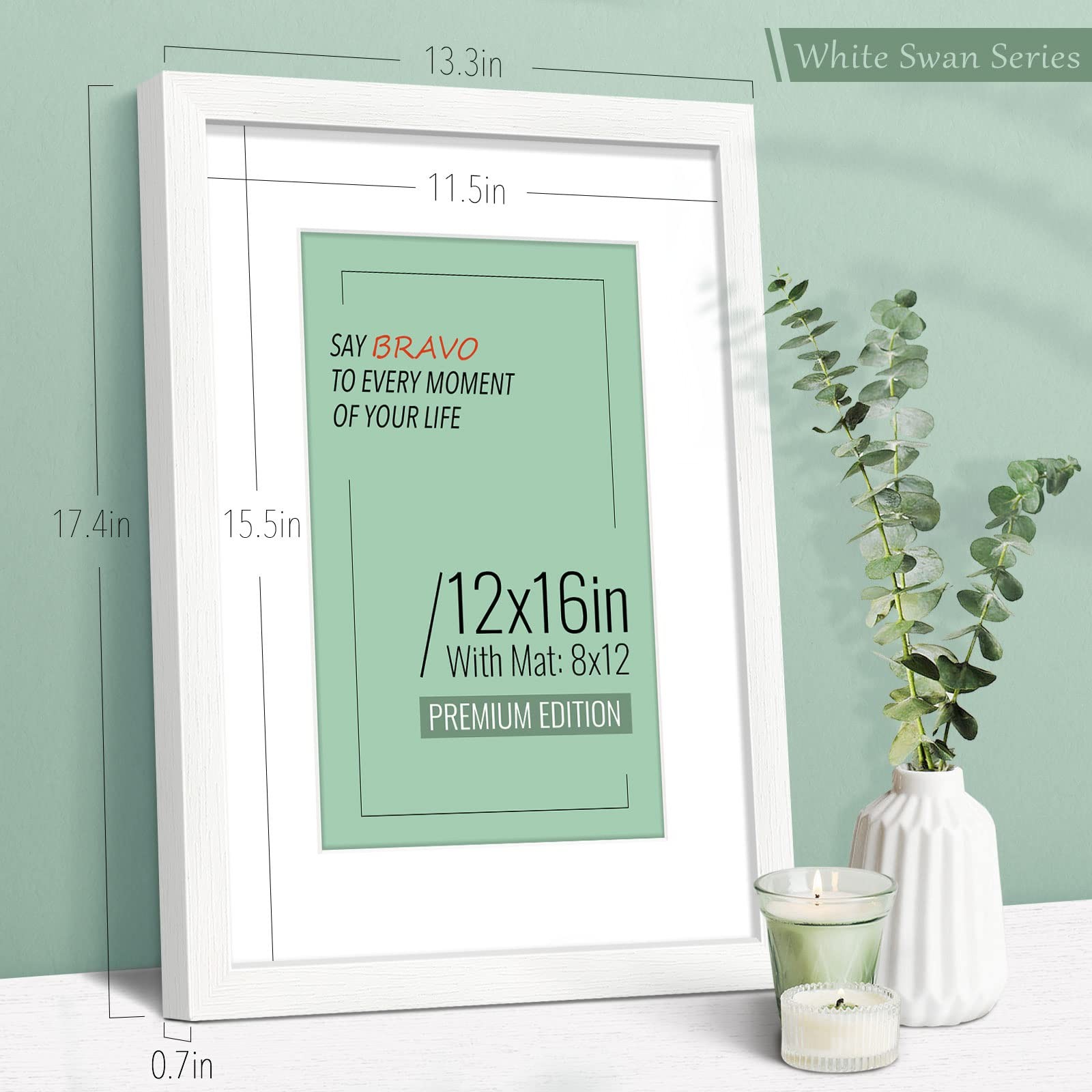 VCK 12x16 Picture Frame Set of 2 - White, Matted to 8x12 or 12x16 without Mat