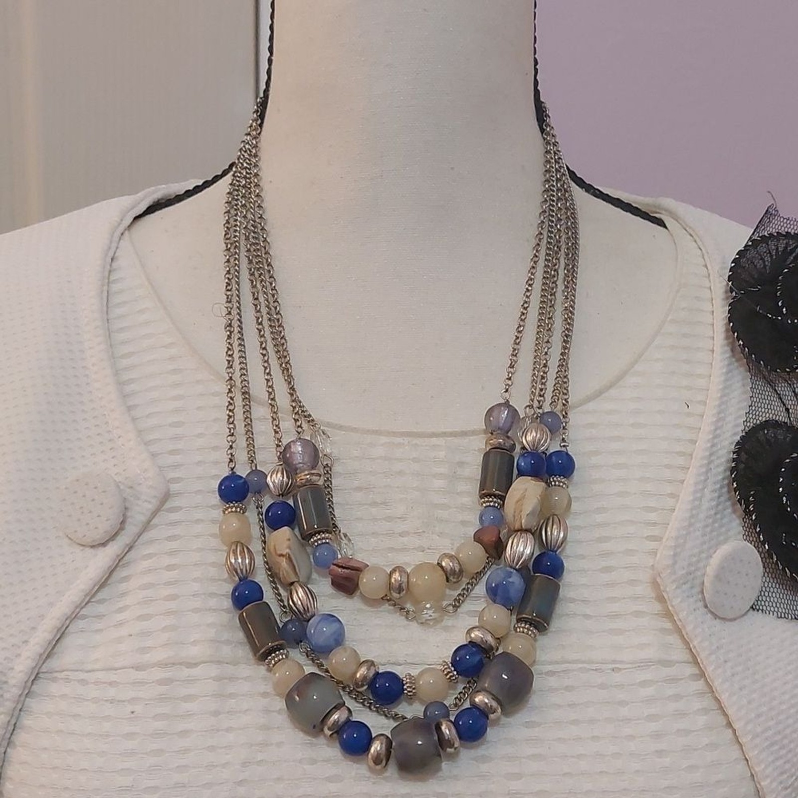 Multicolor Chunky Beads 5 Strands Statement Neckl… - image 1