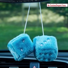 Car Fuzzy Dice Blue Front Auto Plush Hanging Rear View Mirror Decorations 1 Pair