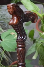 Handcrafted Mermaid Wooden Cane Hand Carved Walking Stick with Ergonomic Handle