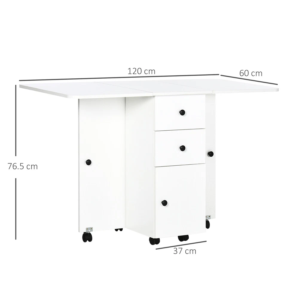 HOMCOM Folding Dining Table, Drop Leaf Table With Drawers White - Image 3 of 4