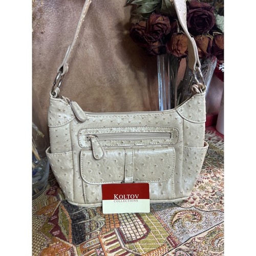 Koltoy Collections Beige Ostrich Embossed Hobo Shoulder Bag Purse - Picture 2 of 7