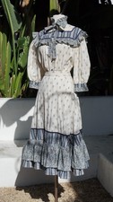 Vintage 1970s Calico Prairie Two Piece Set Puff Balloon Sleeve Blouse Skirt