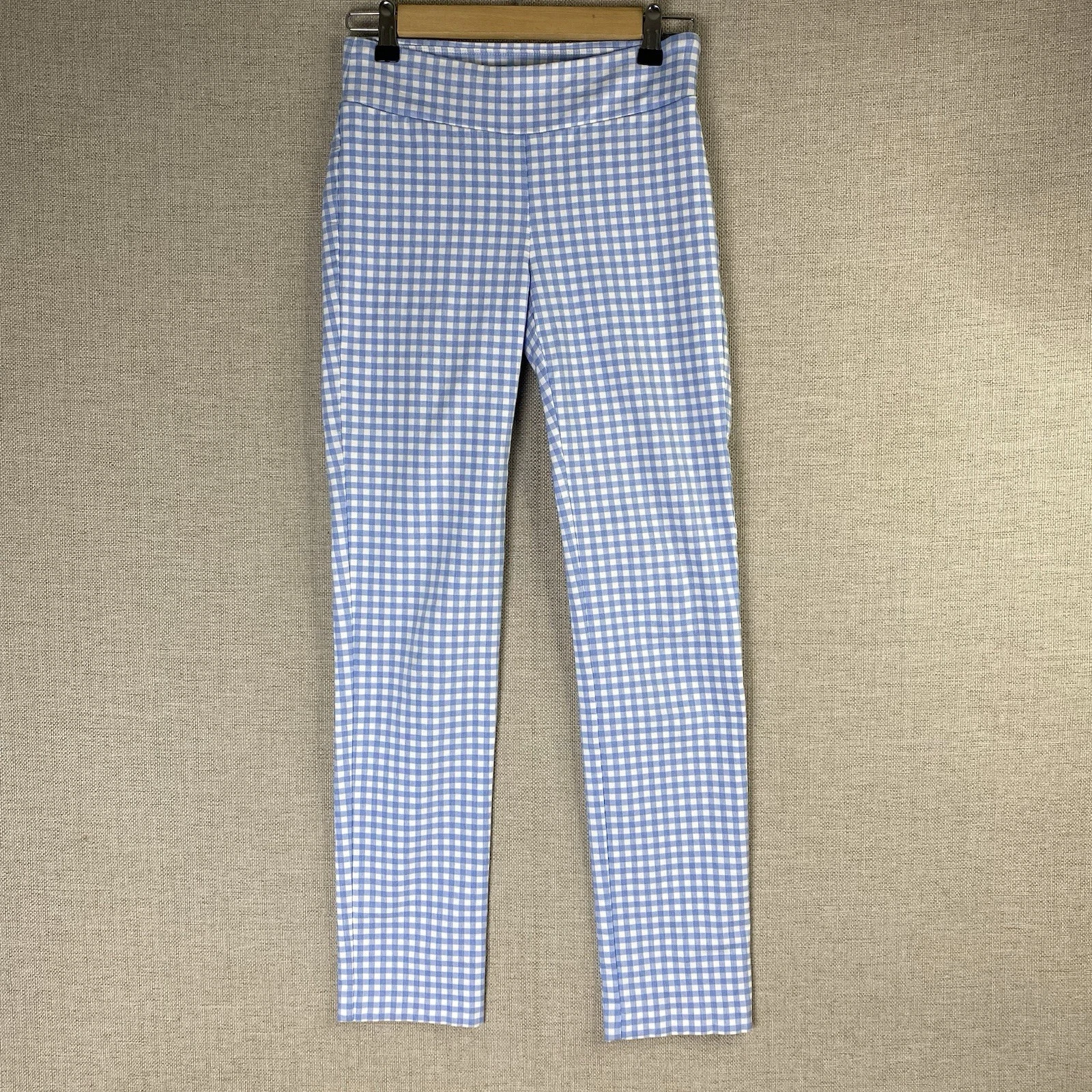 J McLaughlin Pants Size 0 Blue Gingham Check Stretch Pull On Straight Preppy