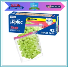 Ziploc Slider Food Storage Freezer Bag Zip Lock Plastic Travel Quart Size 42 Ct