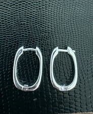 S925 Sterling Silver Minimalist Style Rectangular Hoop Earrings .75 Drop .5Width
