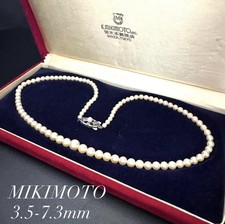 MIKIMOTO  Akoya Pearls 3.5-7.3mm Silver Clasp 17.7in Necklace w/ Original Box