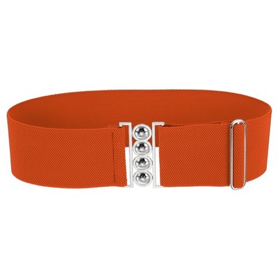 Wide Elastic Waist Belt with Round Metal Buckle, Orange, 29.5'' to 41.5''