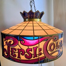 Vtg Pepsi Cola Hanging Swag Lamp 13" Acrylic Stained Glass Style Plug-In READ