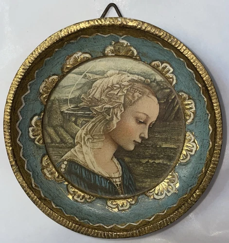 Placa de pared redonda pequeña florentina vintage Madonna F. Lippi Italia G.B. Florencia - Imagen 1 de 5