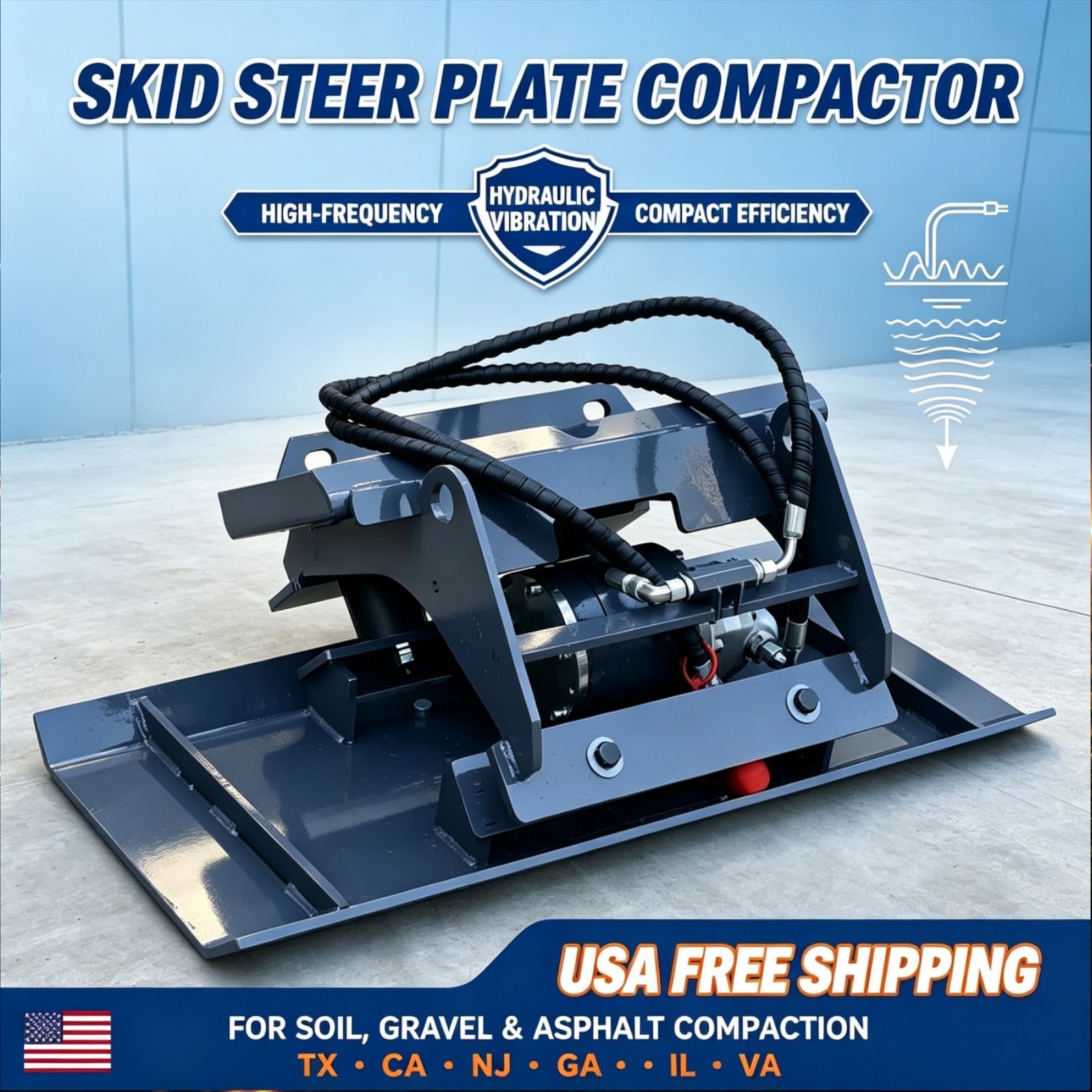 Skid Steer Plate Compactor Attachment High-Frequency Hydraulic Vibration Compact