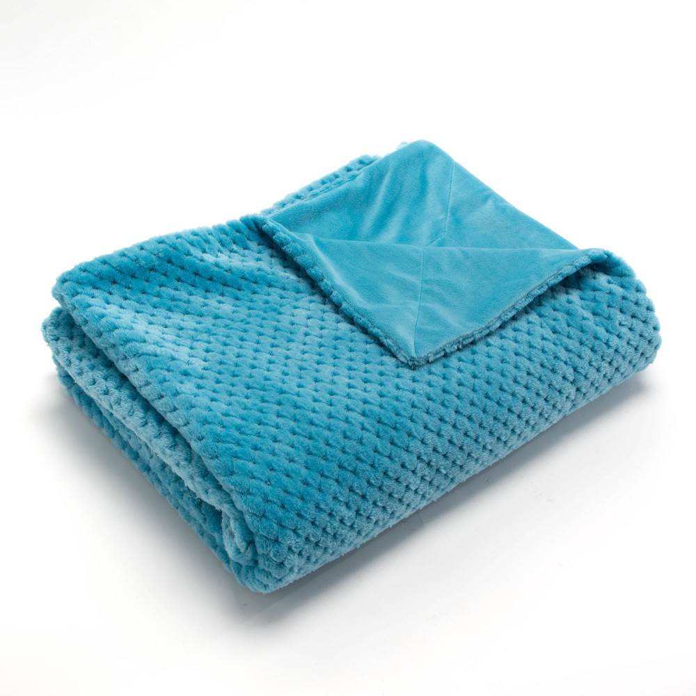 Plaid damier turquoise 130x170 cm en polyester doux pour canapé
