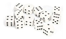 Chessex Opaque 16mm D6 White/Black Dice Block 12 Pipped 16mm, Multicolor