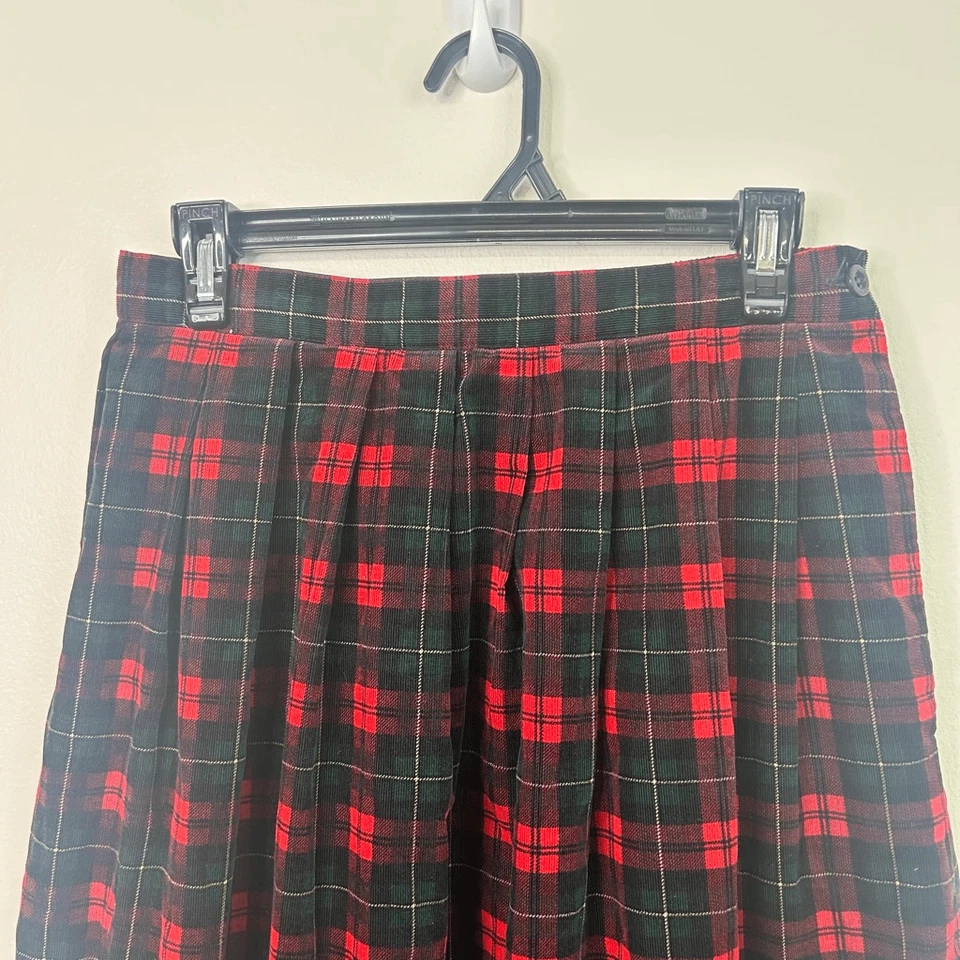 Vintage Susan Bristol Plaid Midi Skirt Preppy Size 10 Red Green Tartan Academia - Image 2 of 4