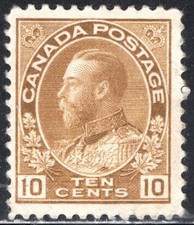 Canada Stamp Scott #118, 10c, King George V, Bis Brown , MNG, VF/XF, SCV$40.00