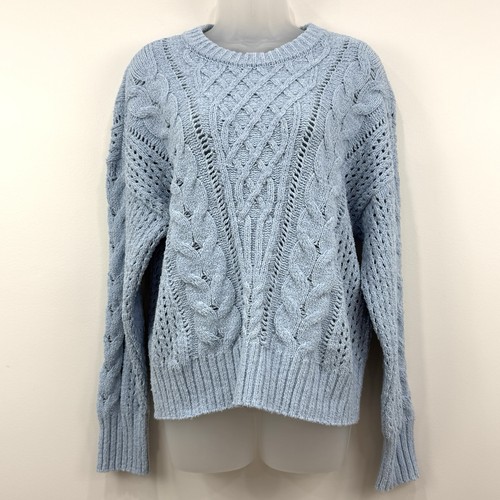 Abercrombie Fitch Textural Stitch Cableknit Sweater Women M Baby Blue NWT Preppy