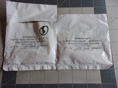 McMaster-Carr (16) Metric Copper Seal Washers M14 x 20 x 1.5