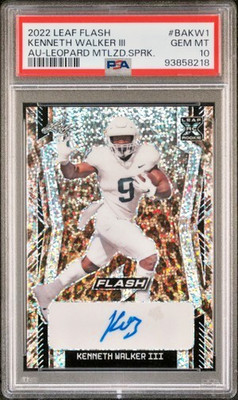 2022 Leaf Flash Kenneth Walker III Leopard Metalized Sparkle Auto /5 PSA 10