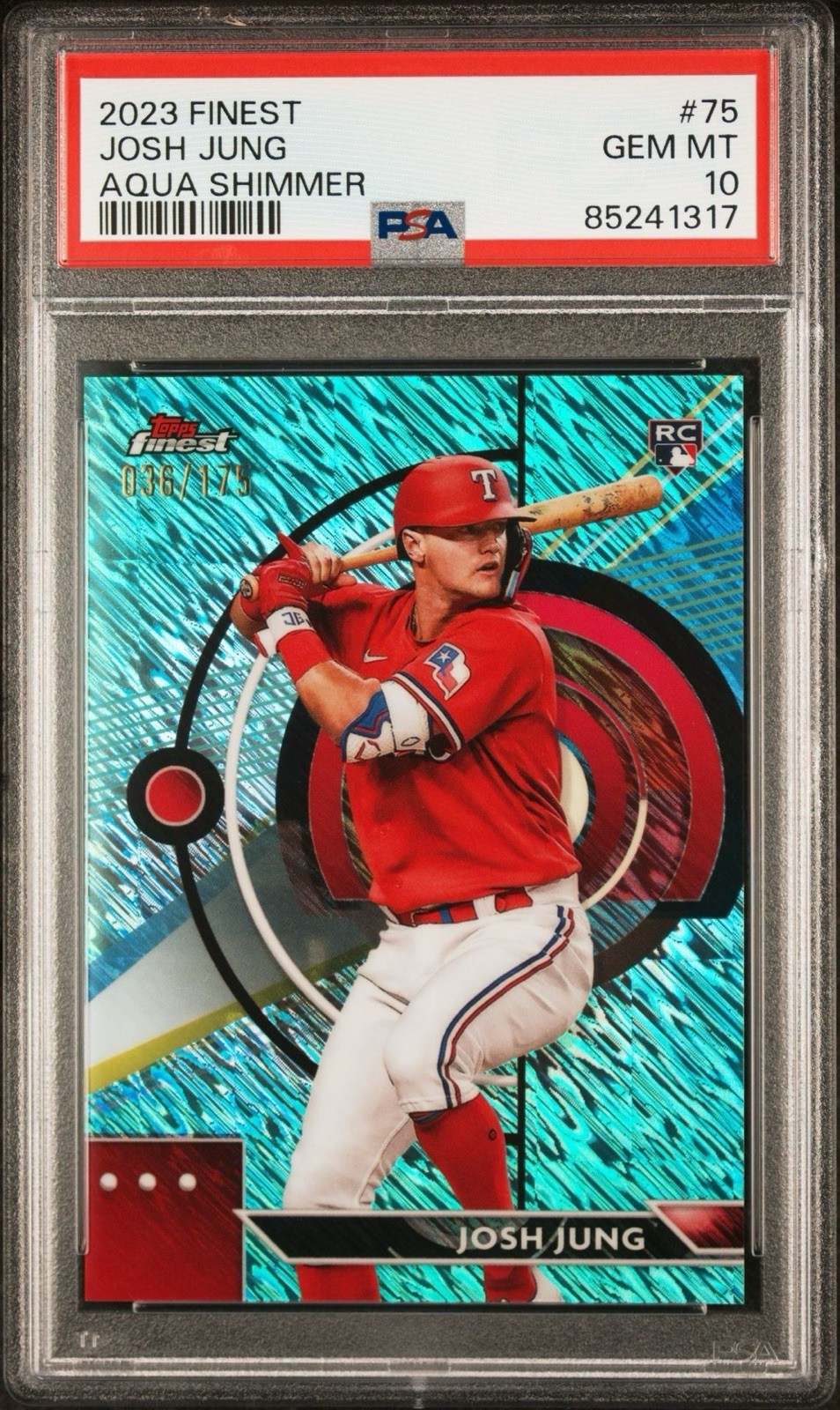 2023 Topps Finest - Josh Jung #75 Aqua Shimmer Refractor /175 (RC) PSA 10