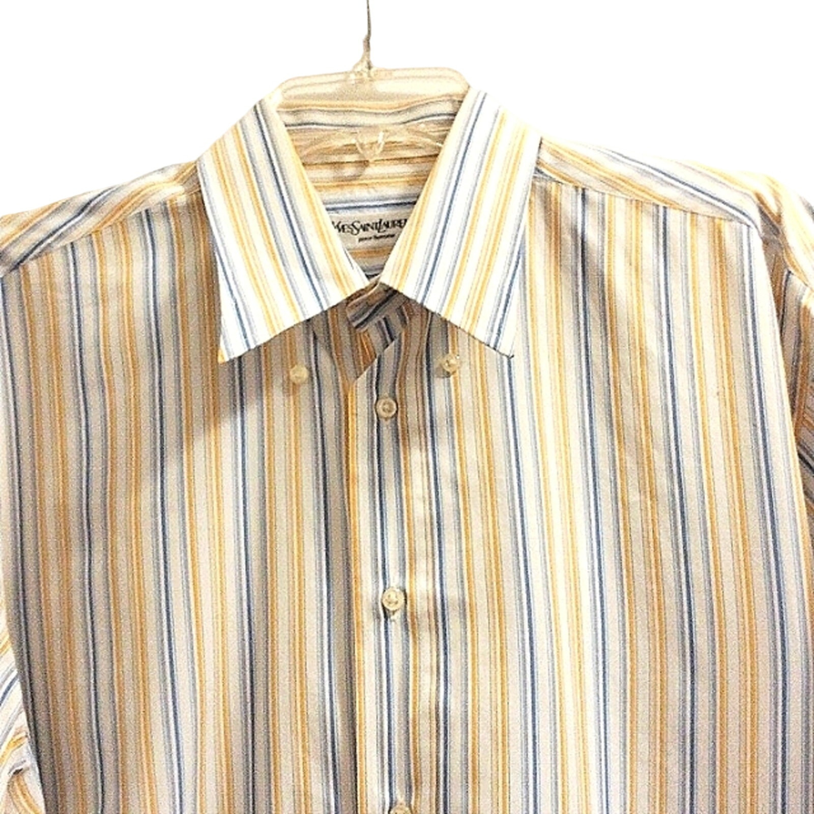 SAINT LAURENT Camicia abito Yves St Laurent taglia 42 righe gialle YSL polsino ricamato