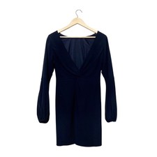 Dress The Population Navy Blue Twist Front V-Neck Balloon Sleeve Mini Dress S