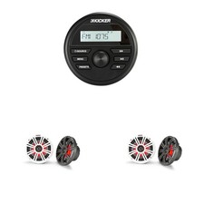 Kicker Marine Audio Bundle 6.5" LED Speakers KM65 RGB 4 Pack with Bluetooth M...