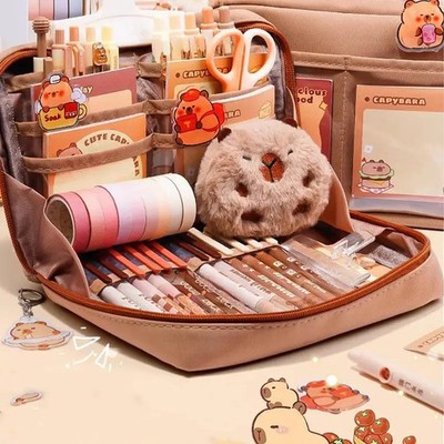 Briefpapier Set Federmäppchen Stifte Organizer Lineal Haftnotizen bunt