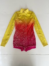 Weissman Chained To The Rythm Biketard Dance Costume Girl MC Yellow Pink Sequin