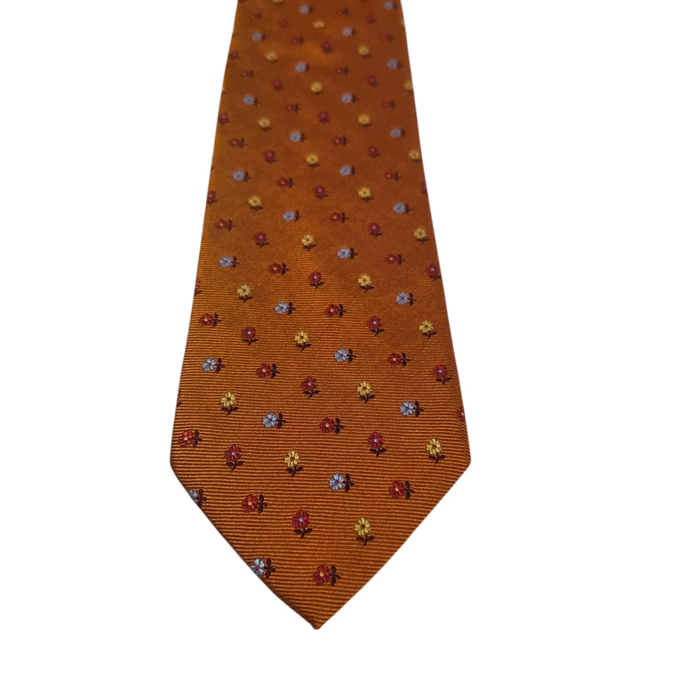 Corbata Les Copains Para Hombre Naranja Seda Floral Rayas Bordada Larga Lujo Foto 2 de 4