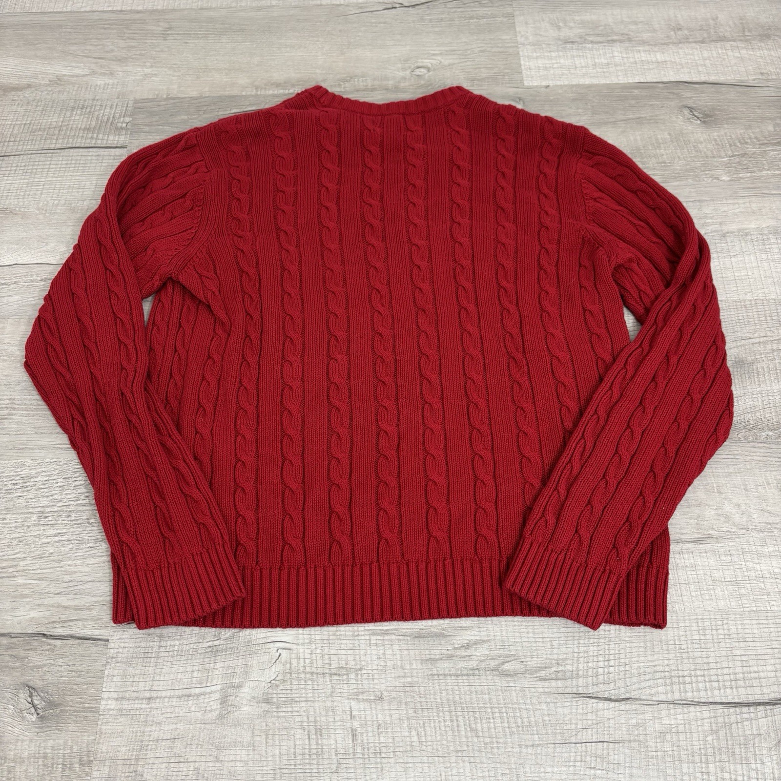 Chaps Solid Red Cable Knit All Cotton Pullover Sw… - image 5