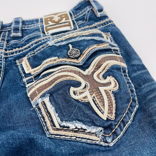 Pantalones de mezclilla Rock Revival para hombre 36 satélite ajustados pierna recta bordados - Imagen 10 de 13