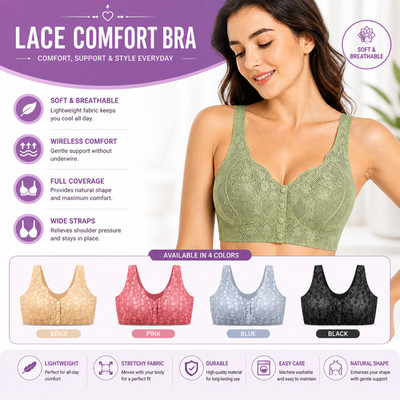 Daisy Bra for Women Comfortable Convenient Front Close Button Cotton Bras for