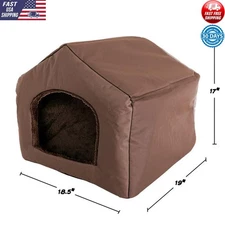 Brown Indoor Dog House Cozy Soft Covered Bed Cave with Removable Cushion for Pet