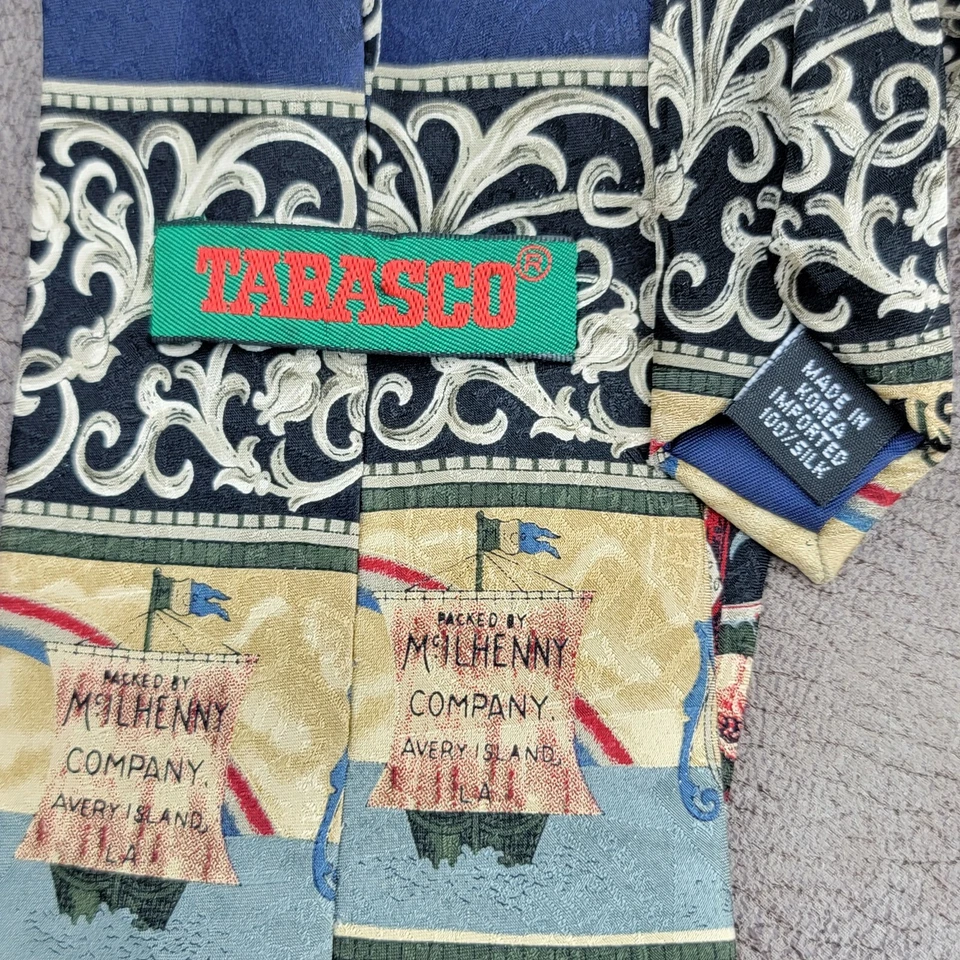 TABASCO Tie 60x4 McIhenny Hot Sauce Cove Oysters Gulf Shrimp Advertising Floral - Image 2 of 4