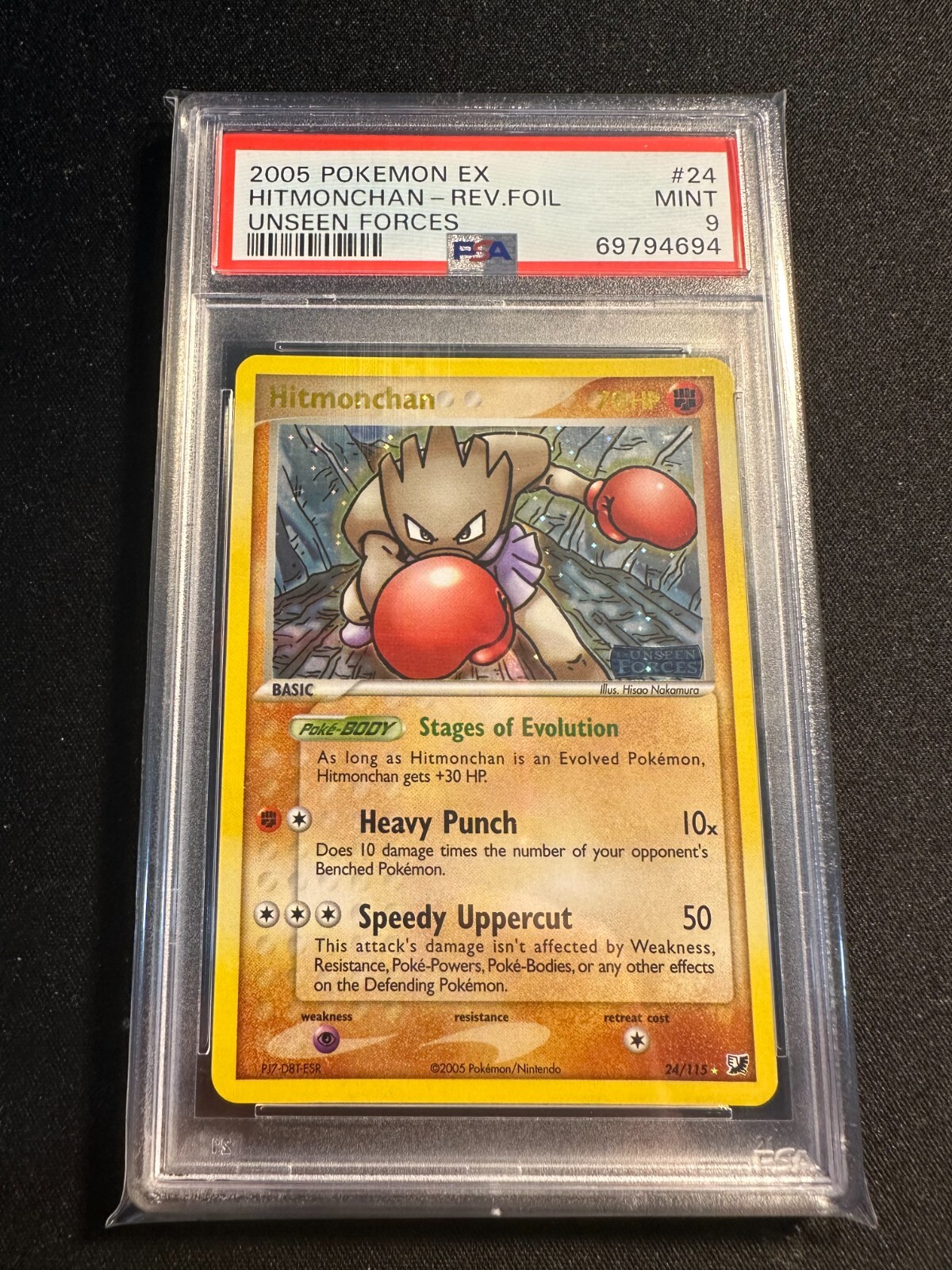 Hitmonchan 24/115 EX UNSEEN FORCES Reverse Holo Graded Pokemon Card