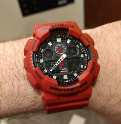 Casio G-Shock GA-100B-4A Black Analog Digital Red Resin Oversize