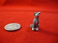Miniature Dollhouse Grey & White Cute Terrier Dog Sitting- Hand Painted Plastic