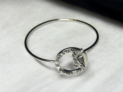 Silvertone Be Brave & Be Kind Imprint Owl Hinge Bangle Bracelet ~ Gift Idea!