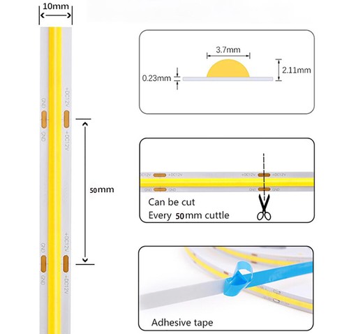 COB LED Strip 320 LEDs High Density Flexible COB LED Lights DC12V 24V RA80 10mm - Picture 7 of 26