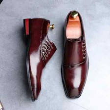 Men Leather Shoes Formal Dress Wedding Shoes Red Wine Business Office Loafers