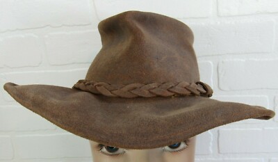 Minnetonka Genuine Leather Cowboy Outback Hat Brown Braided Band Size Small USA