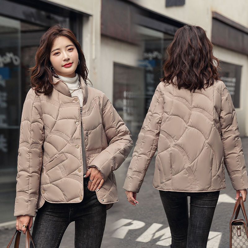 New Women's Down Cotton Jacket Short Winter Khaki Ladies Cotton