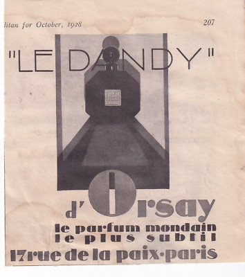 1928 d'Orsay Perfume Le Dandy Print Ad 6''x6'' Hearst's Cosmopolitan Magazine