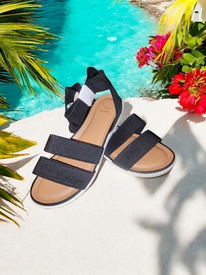 A New Day Ankle Sandals Womens Size 5.5  Black Esme Elastic Strap 