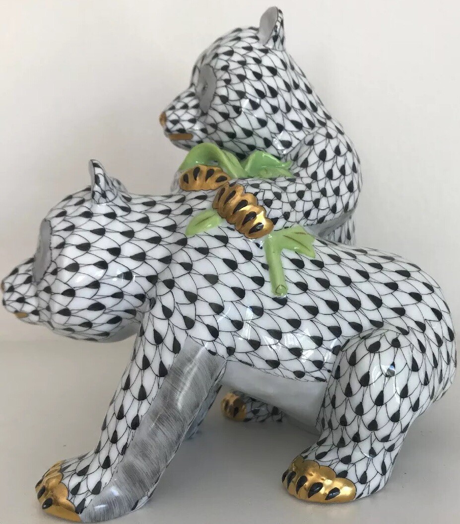 HEREND Fishnet Black Pair of Pandas Kingdom Classic 2009 15423