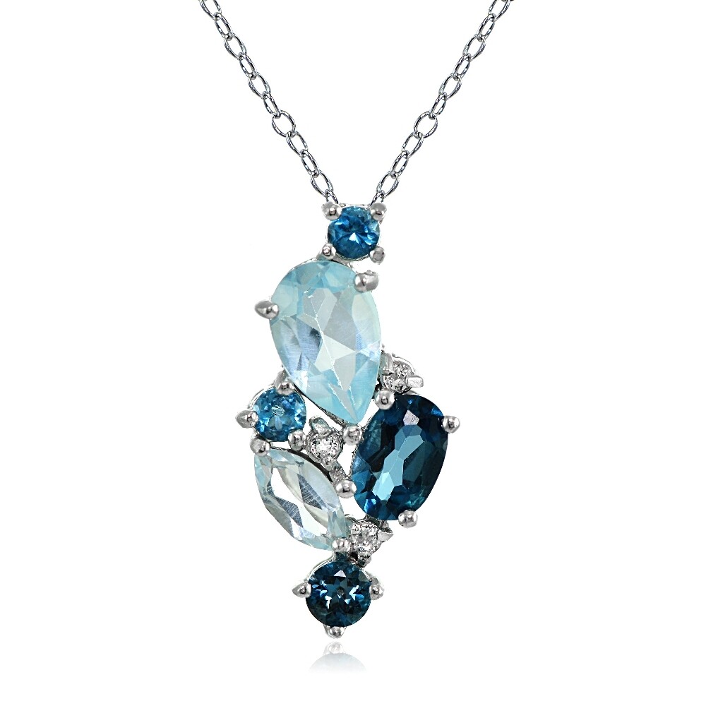 Sterling Silver London Blue, Blue and White Topaz Cluster Tonal ...
