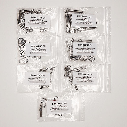 Kit vis inox BMW R45 1978-1985 moteur d'origine pour une restauration parfaite
