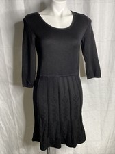 ABS Black Sweater Dress 3/4 Sleeve Round Beckline 